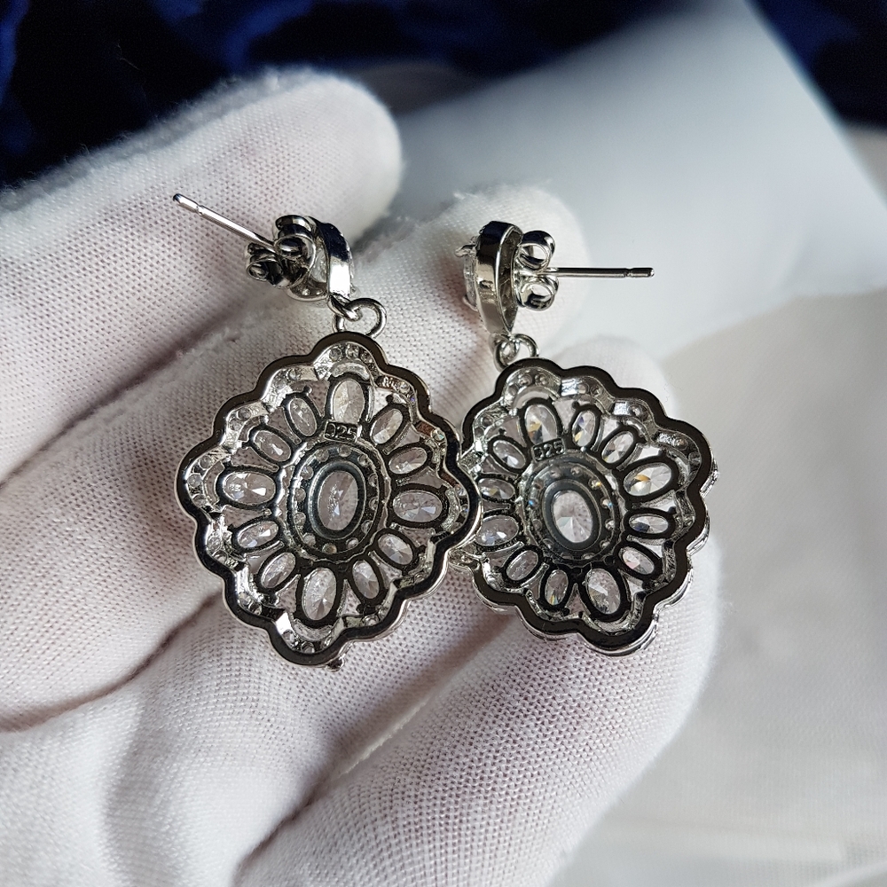 Swarovski Elements 925 Sterling Silver Flower Halo Statement Earrings NEW - Picture 9 of 16